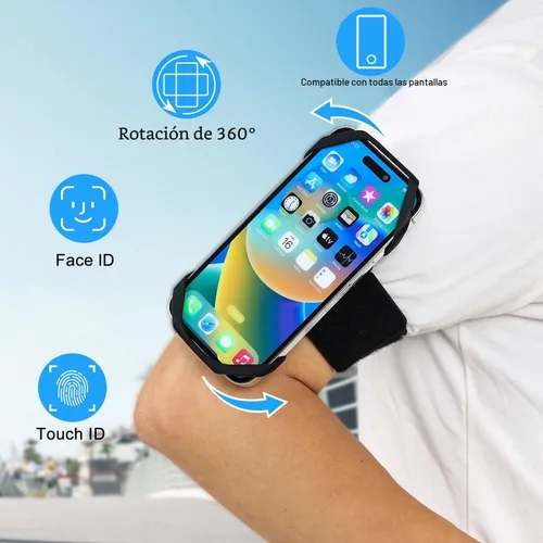 Vista 2 de Brazalete de soporte para teléfono a prueba de sudor, rotación de 360°, banda universal para correr iPhone 17 16 15 14 13 12 11 Pro Max Samsung