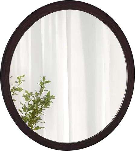 Vista 10 de Espejos redondos de 24 pulgadas, espejo rústico de pared de tocador de madera con marco de madera, espejo circular de madera para baño, dormitorio