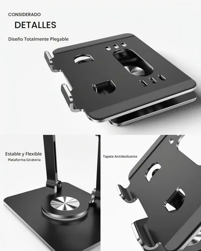 Vista 6 de Soporte para Tablet con Base Giratoria de 360° de Aluminio Ajustable de Doble Varilla para Todos los iPad de 5.8-12.9”, Samsung, Teléfono Tablet