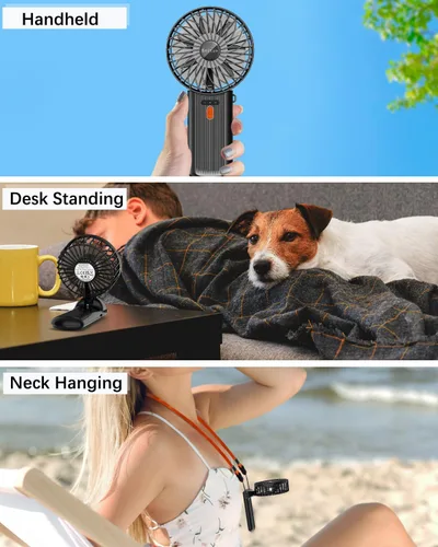 Vista 3 de Mini ventilador portátil de mano, dispositivo personal pequeño de enfriamiento de 6 a 15 horas, ventilador de escritorio plegable 180 con 4 Negro