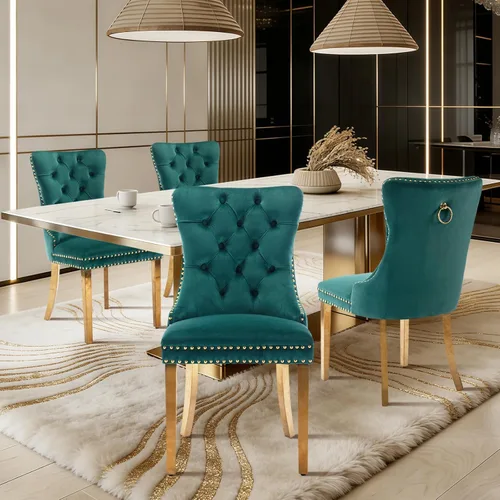 Vista 46 de Juego de 2 sillas de comedor de terciopelo con patas de madera, color beige Mid Century Modern Dining Chairs,Upholstered Chairs with Nailhead