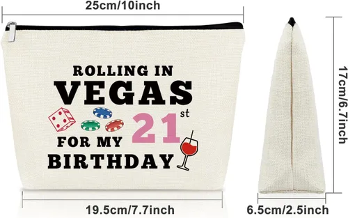 Vista 2 de Sazuwu Bolsa de maquillaje para regalos de cumpleaños número 21 para mujer, Rolling in Vegas para mi cumpleaños número 21