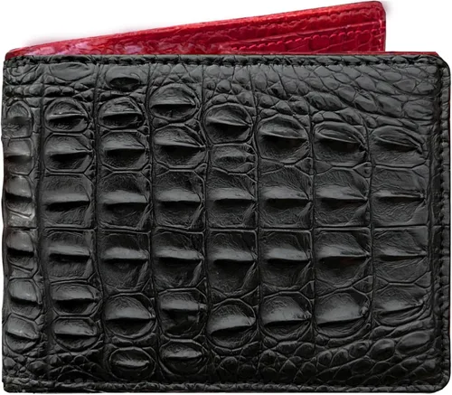 Vista 15 de HATA Billetera de piel plegable de cocodrilo para hombre, con bloqueo RFID, hecha a mano para papá, marido, hijo, profesor