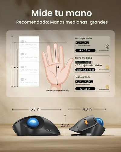 Vista 6 de ProtoArc Ratón inalámbrico Bluetooth Trackball, EM02 de dos ángulos ajustables, ergonómico recargable, conexión de 3 dispositivos, control de pulgar