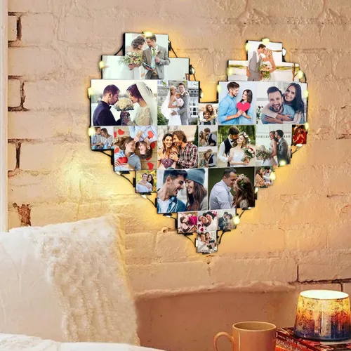 Vista 4 de Alice - Lámpara de fotos personalizada con forma de corazón grabada con 15 fotos para el día de la madre, regalo para la nueva mamá o madre