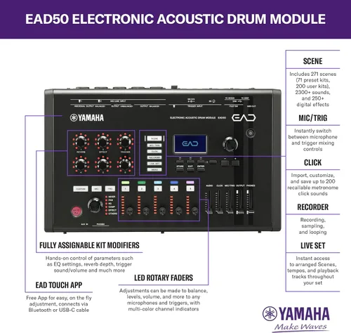 Vista 8 de Yamaha EAD50 Sistema de micrófono de tambor acústico electrónico avanzado con micrófono de condensador estéreo DSU50 y pastilla de gatillo