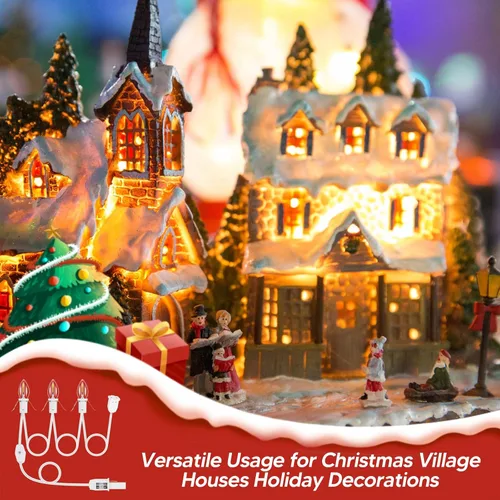 Vista 5 de Paquete de 1 cable de accesorio con 3 bombillas LED y toma de corriente de luz de pueblo de Navidad, cable de luz de molde de soplado de 7.4 pies