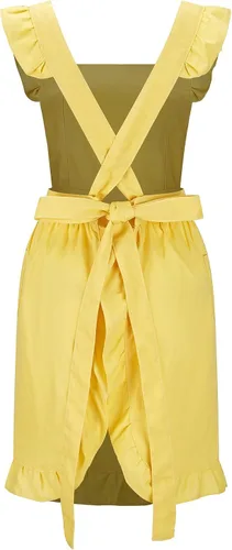 Vista 2 de Hyzrz Delantales retro ajustables con volantes con bolsillos para mujeres y niñas, vintage, espalda cruzada, vestido de sirvienta, delantal