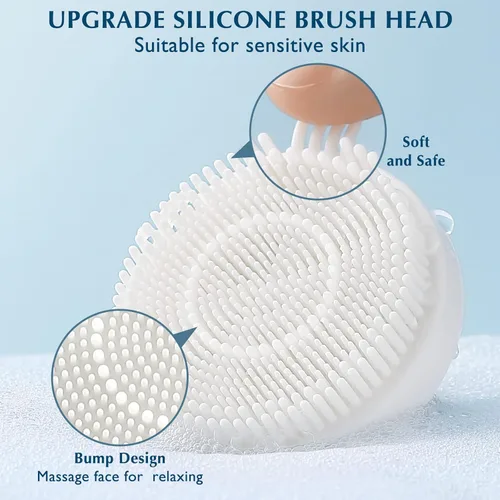Vista 8 de COSLUS Cepillo de Limpieza Facial de Silicona: Dispositivo de Masaje Exfoliante Eléctrico 2 en 1 FBS-D, a prueba de agua, limpieza profunda