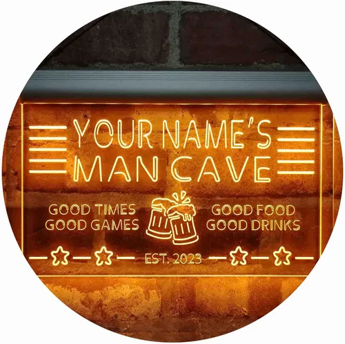Vista 18 de ADVPRO Letrero de neón LED personalizado con texto en inglés "Man Cave Home Bar Est. Year Single Color LED Neon Sign 12 x 8.5" st4s32-x0012a-tm-b