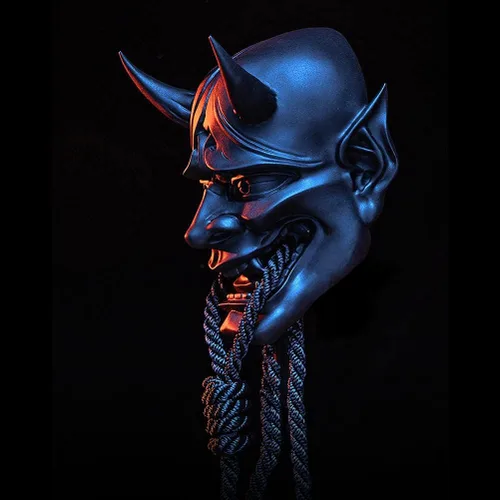 Vista 6 de HHHJ Máscara de Samurai Oni, máscaras de cara completa, monstruo demonio malvado, Kabuki, Samurai Hannya, bola protectora de cara completa, fiesta