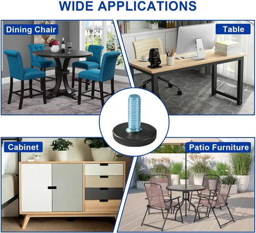 Vista 6 de 8 niveladores de muebles de rosca M6 ajustables roscados, niveladores ajustables para patas atornilladas para muebles, nivelación deslizante