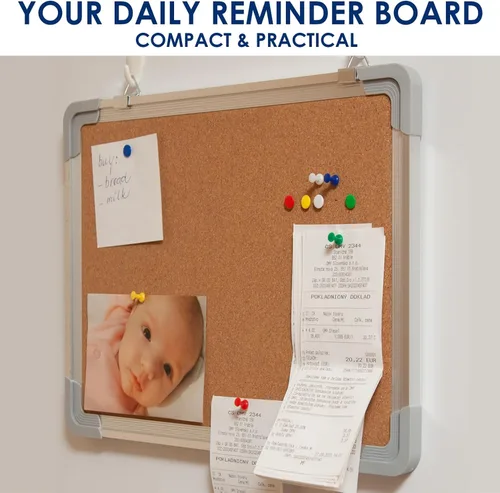 Vista 5 de Pizarrón de anuncios Thumb Tack Board, Pin Board for Wall, Corkboard Message Memo Notice Board with Hooks for Home, Office, Desk and Cubicle