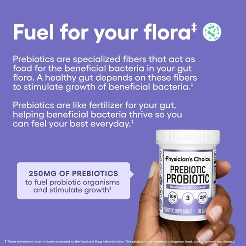 Vista 8 de Physician's CHOICE Prebiótico-probiótico - Probióticos multicepa y prebióticos sinérgicos - Diseñado para la salud digestiva, apoyo al microbioma