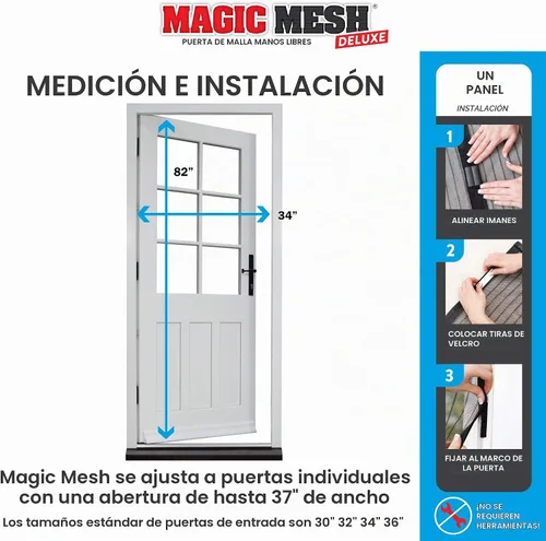 Vista 5 de Magic Mesh Deluxe, Negro Puerta mosquitera magnética, resistente, cierre magnético, red para puerta, pantalla para patio, pantalla para puerta
