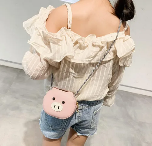 Vista 5 de LEOMOSTE Bolso cruzado para niñas pequeñas, bolso de hombro, mini lindo cerdo, dibujos animados, bolso de mensajero, Rosado