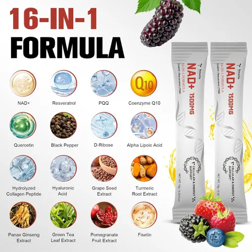 Vista 2 de Totaria Suplemento líquido NAD 16 en 1 de 1500 mg para hombres y mujeres, NAD+ extra fuerte con precursor NMN, resveratrol, PQQ, CoQ10, apoya