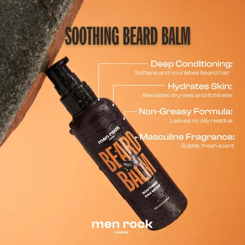 Vista 2 de Men Rock Bálsamo calmante para barba - Oak Moss - Acondicionador para barba sin enjuague para hombres - Productos para el cuidado de la piel