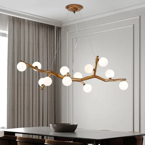Vista 12 de Lámpara de Araña Moderna de Techo de 28.7 pulgadas, Lámpara de Araña Sputnik de 8 Luces de Resina de Mediados de Siglo sobre Mesa, Candelabros