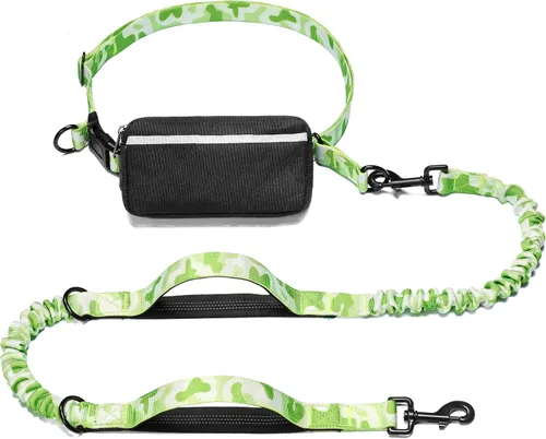 Vista 25 de iYoShop Correa de perro manos libres con bolsa con cierre, dobles asas acolchadas y elástica duradera para caminar, trotar y correr con tu perro