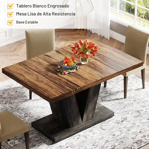 Vista 6 de Tribesigns Mesa de comedor de 47 pulgadas para 4, mesa de comedor de cocina negra con pedestal resistente, mesa de comedor de madera de granja