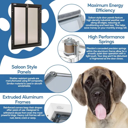 Vista 5 de PlexiDor Performance Pet Doors for Dogs and Cats - Puerta de perro con cerradura y llave - Bronce, tamaños XL Door-mount, lock and key