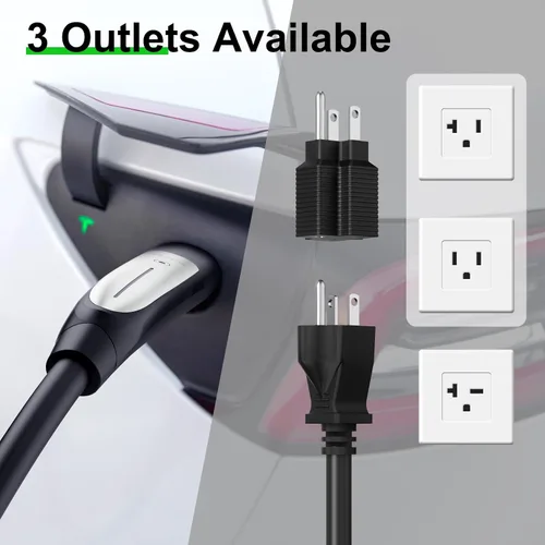 Vista 2 de MEGEAR Cargador Tesla de 16 amperios de nivel 1-2, enchufe NEMA 6-20 con adaptador NEMA 5-15, cargador eléctrico portátil para automóvil compatible