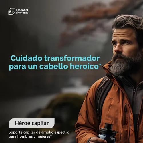 Vista 4 de Essential Elements Hair Hero - Vitaminas para el cabello para hombres - Soporte de amplio espectro con 5000 mcg de biotina - 60 unidades - 30