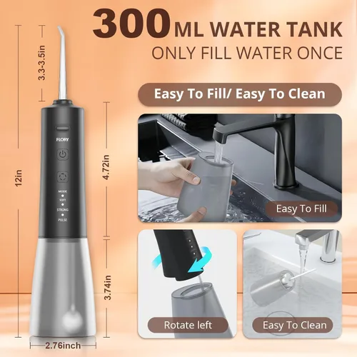 Vista 4 de Paquete de 2 irrigadores dentales de agua para dientes, portátil inalámbrico para parejas, hilo dental de agua de viaje con 3 modos y 12 puntas