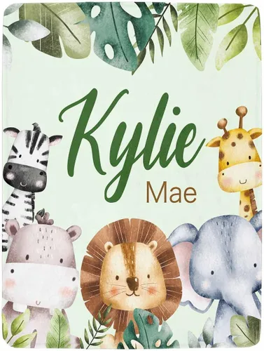 Vista 18 de Artsadd Manta personalizada con nombre, manta personalizada de animales de la selva, manta personalizada de safari para niños, niñas, baby shower