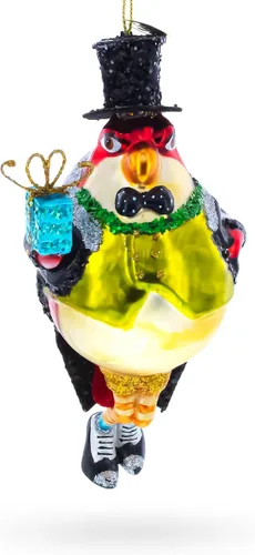 Vista 2 de Adorno navideño de cristal con diseño de pingüino en sombrero negro