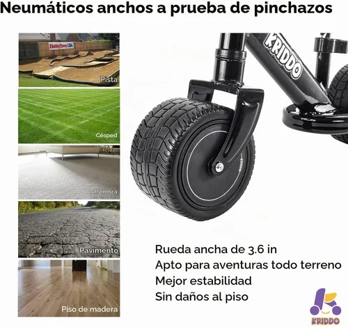 Vista 5 de KRIDDO Bicicleta de Equilibrio para Niños de 1-2 Años, Mini Crucero para el Primer Cumpleaños, Negro Asiento ajustable Mini Cruiser, regalos