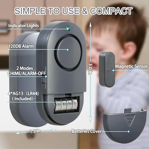 Vista 2 de Sensores de alarma de ventana, campanillas de puerta de 120 dB para tienda, alarmas de ventana y puerta para seguridad de los niños (paquete de 10)