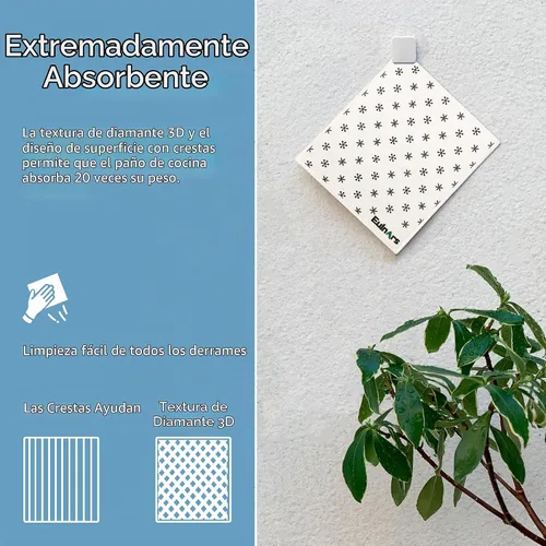 Vista 5 de Eulnars - Toallas de papel reutilizables, paquete de 8 paños de cocina suecos con 3 clips, negro y blanco, algodón, 200 lavados Negro Blanco