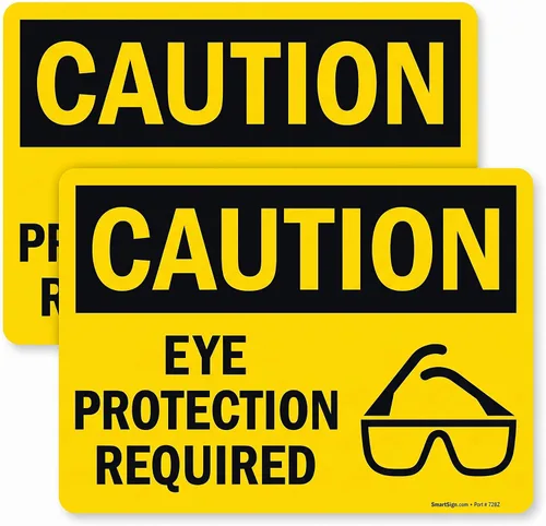 Vista 8 de SmartSign Vinilo adhesivo OSHA cartel de seguridad, leyenda "Precaución: Se requiere protección ocular", 10 pulgadas de alto x 14 pulgadas de ancho