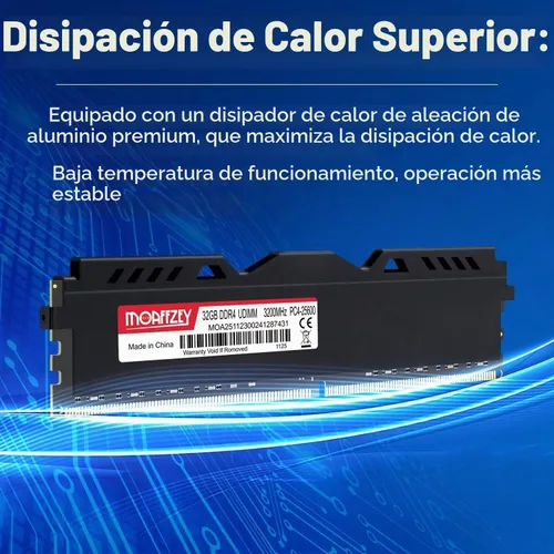 Vista 5 de DDR4 RAM 32GB 3200MHz Módulo de memoria de escritorio PC4-25600 UDIMM sin ECC sin búfer 1.35V 288 pines CL16 para computadora de escritorio