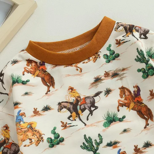Vista 5 de MAINESAKA Traje de vaquero occidental para recién nacido, sudadera con estampado de vaca, de manga larga, traje de otoño