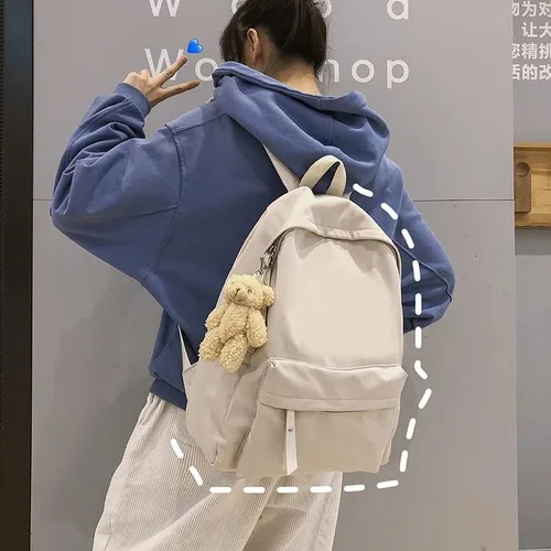 Vista 5 de CYee Cutecore - Mochila estética con colgante de oso, mochila para libros de preparación, suministros escolares, mochila de regreso a clases, Rojo