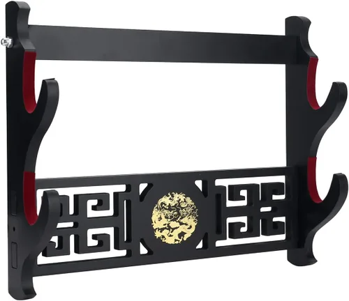 Vista 7 de Soporte de Katana con Montura de Pared - Soporte de Katana Acolchado de Terciopelo con Ícono de Dragón de 1 Nivel, Expositor de Espada Samurai