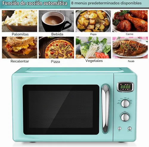 Vista 7 de MAT EXPERT - Encimera de microondas de 0.9 pies cúbicos, temporizador digital y 5 micro potencia, microondas pequeño de 25 litros con plato Verde