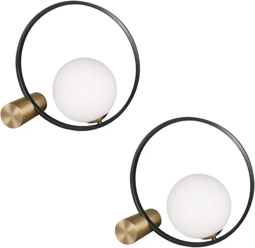 Vista 13 de Globe - Lámpara de mesa de noche, moderna lámpara de mesa de noche de cristal de mediados de siglo, lámpara de escritorio dorada para dormitorio, 1