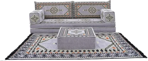 Vista 19 de arabicsofa Asiento de suelo oriental gris - Juego de cojines modulares hechos a mano para sala de estar