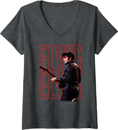 Vista 6 de Camiseta con cuello en V oficial de Elvis Presley 68 Comeback Special para mujer Negro
