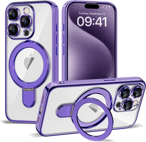 Vista 116 de Funda compatible con iPhone 12 con soporte de anillo magnético invisible [compatible con Mag-Safe] [Protector completo de lente de cámara] Funda