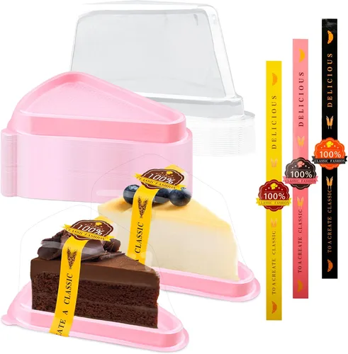 Vista 9 de 50 paquetes de contenedores para rebanadas de pastel, contenedores de pastel de plástico transparentes desechables, contenedores para pastel