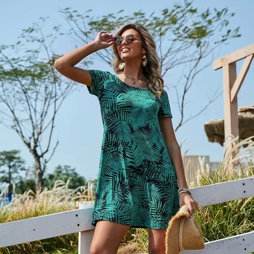 Vista 5 de POPYOUNG Vestido casual de verano 2025 para mujer, cuello redondo, salida de baño para playa
