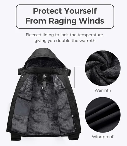Vista 3 de Wantdo - Chaqueta de esquí impermeable con capucha, cálida, resistente al viento, la lluvia y el invierno, para hombre