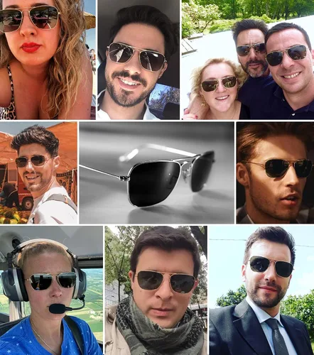Vista 6 de IOHLNG Lentes de sol cuadrados de aviador para mujeres y hombres, polarizados, militares, cuadrados, clásicos, vintage, de metal