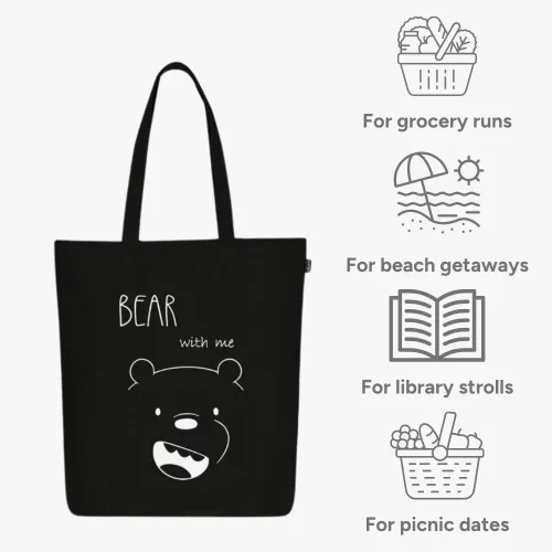 Vista 8 de Ecoright - Bolsa de mano para mujer con cremallera, bolsa de mano pequeña, bolsa de lona, bolsa de algodón reutilizable para playa, comestibles