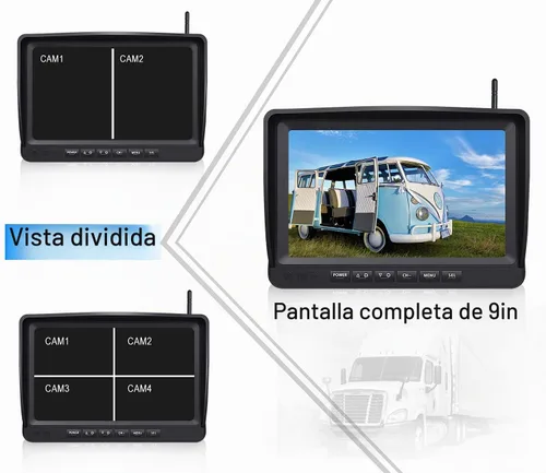 Vista 4 de Sistema de cámara de respaldo inalámbrico HD 1080P 9 pulgadas, DVR Quad Split Monitor, IP69 impermeable, cableado, cámaras de visión lateral